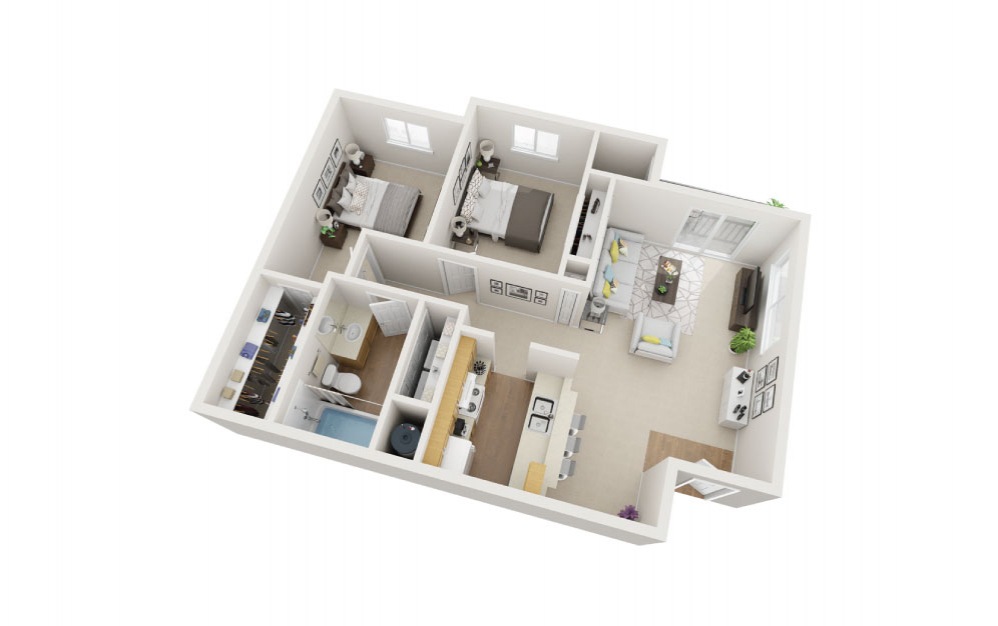 2 Bedroom 1 Bath - 2 bedroom floorplan layout with 1 bath and 764 to 839 square feet (1st floor 2D)